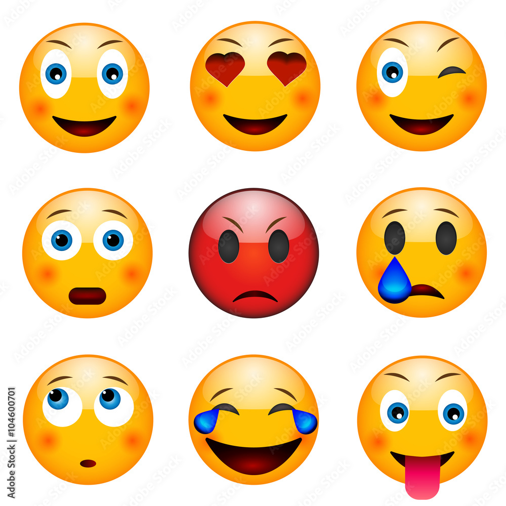 Set of emoticons, emoji isolated on white background, vector illustration. Medium set of emoticons Set of emoticons, emoji isolated on white background, vector illustration. Medium set of emoticons