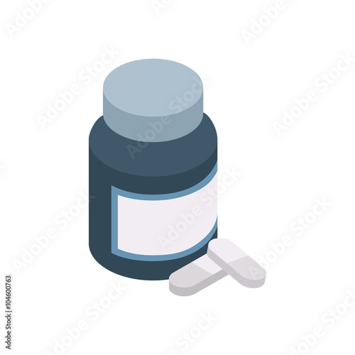 Pills in a bottle icon, isometric 3d style