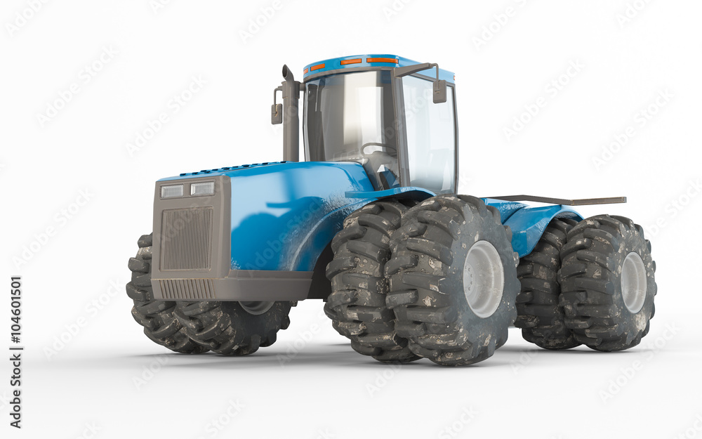 Obraz premium Agricultural blue tractor isolated on white background
