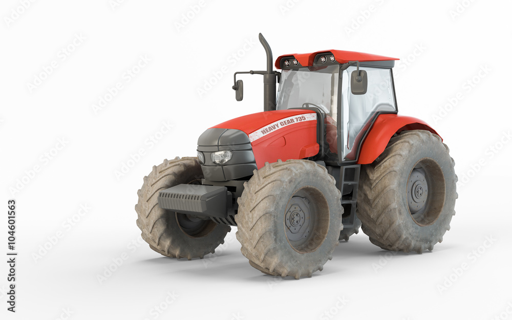 Agricultural red tractor isolated on white background Agricultural red tractor isolated on white background