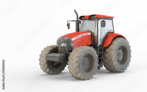 Agricultural red tractor isolated on white background
