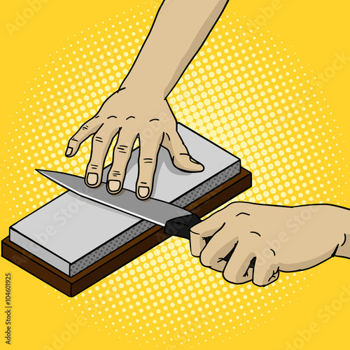 Man sharpen knife pop art style vector