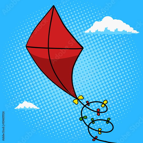 Kite in sky pop art style vector illustration