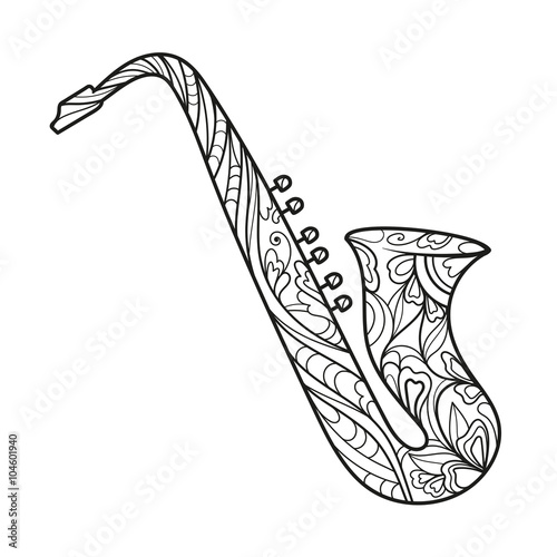 Saxophone coloring book for adults vector