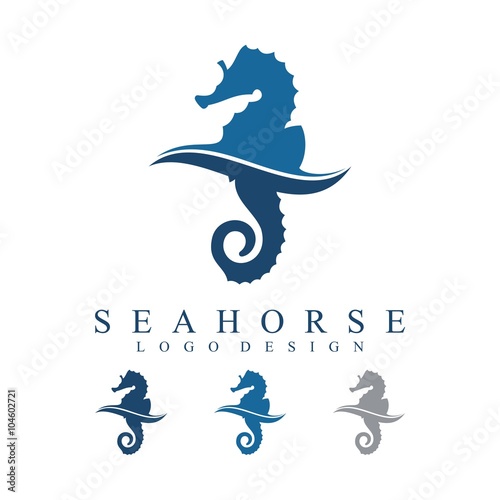 Sea horses on the waves Logo Vector