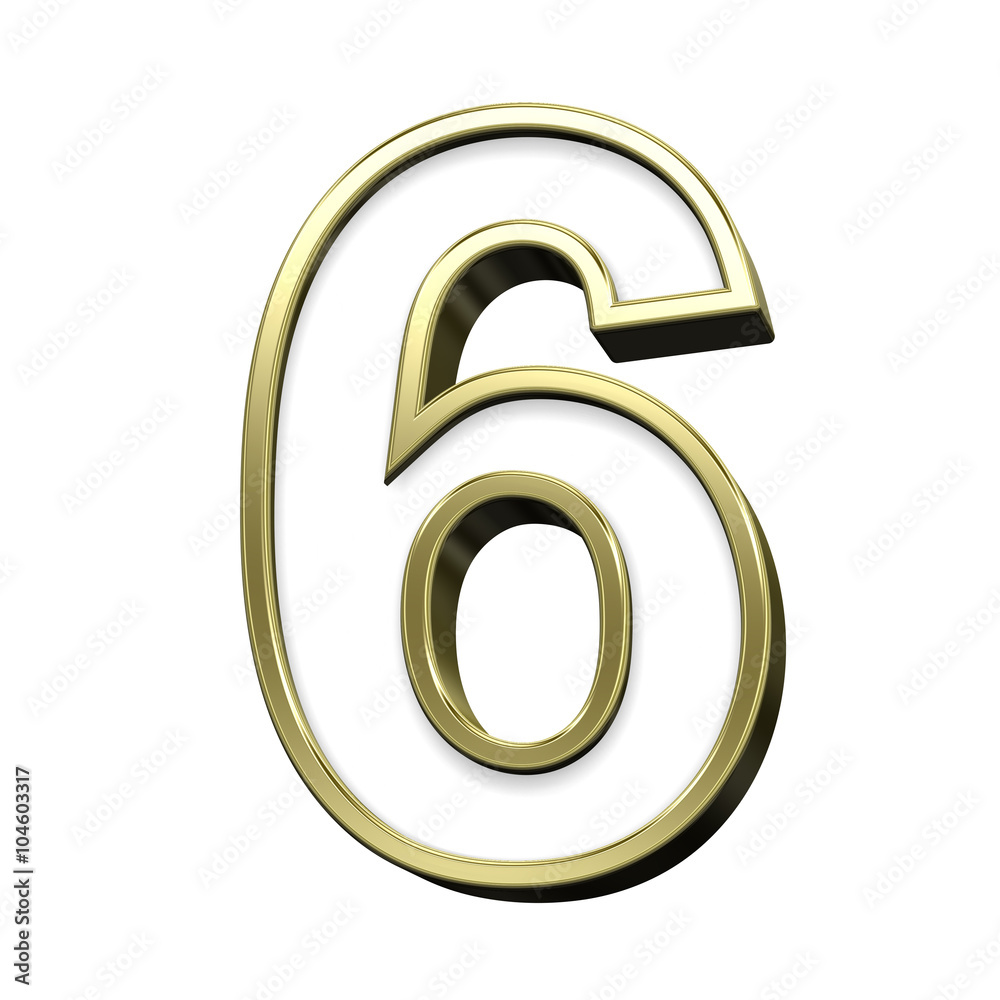 One digit from white with gold shiny frame alphabet set, isolated on white. Computer generated 3D photo rendering. One digit from white with gold shiny frame alphabet set, isolated on white. Computer generated 3D photo rendering.