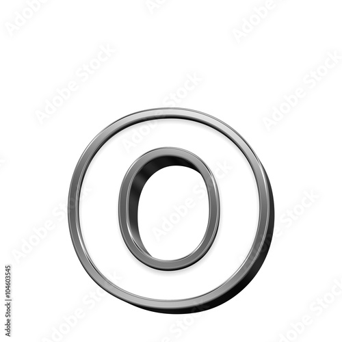 One lower case letter from white with silver shiny frame alphabet set, isolated on white. Computer generated 3D photo rendering.
