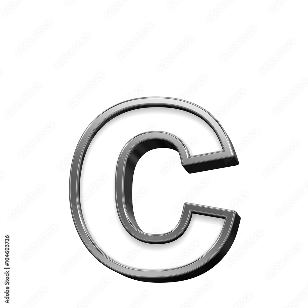 One lower case letter from white with silver shiny frame alphabet set, isolated on white. Computer generated 3D photo rendering.