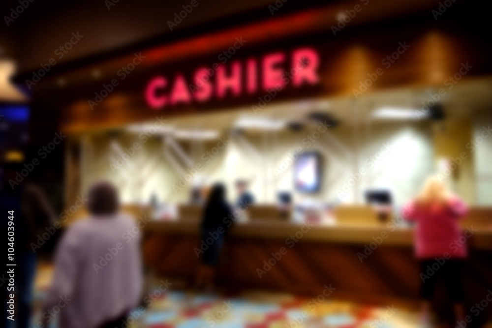 blurred background of cashier cage at casino