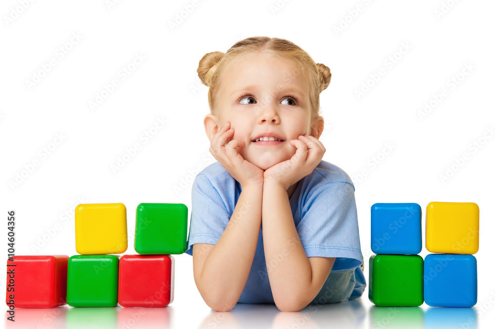 Little girl with blocks, isolated on white Little girl with blocks, isolated on white