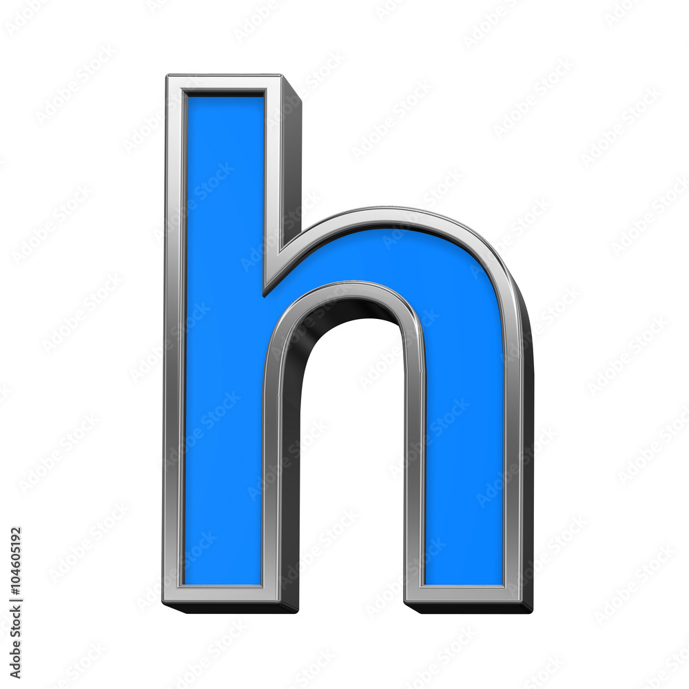 One lower case letter from blue with silver shiny frame alphabet set, isolated on white. Computer generated 3D photo rendering. One lower case letter from blue with silver shiny frame alphabet set, isolated on white. Computer generated 3D photo rendering.