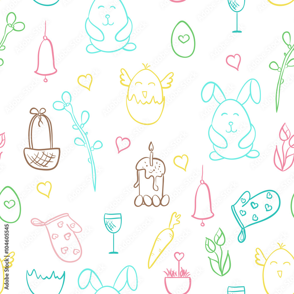 Happy Easter hand drawn cute doodle vector seamless pattern