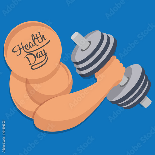 Dumbbell in hand, health day