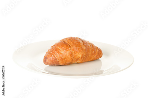 f One Fresh and Tasty Croissant with Chocolate on Plate