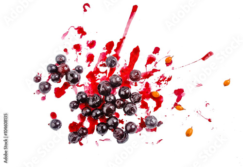 Squeezed blueberries isolated on white background