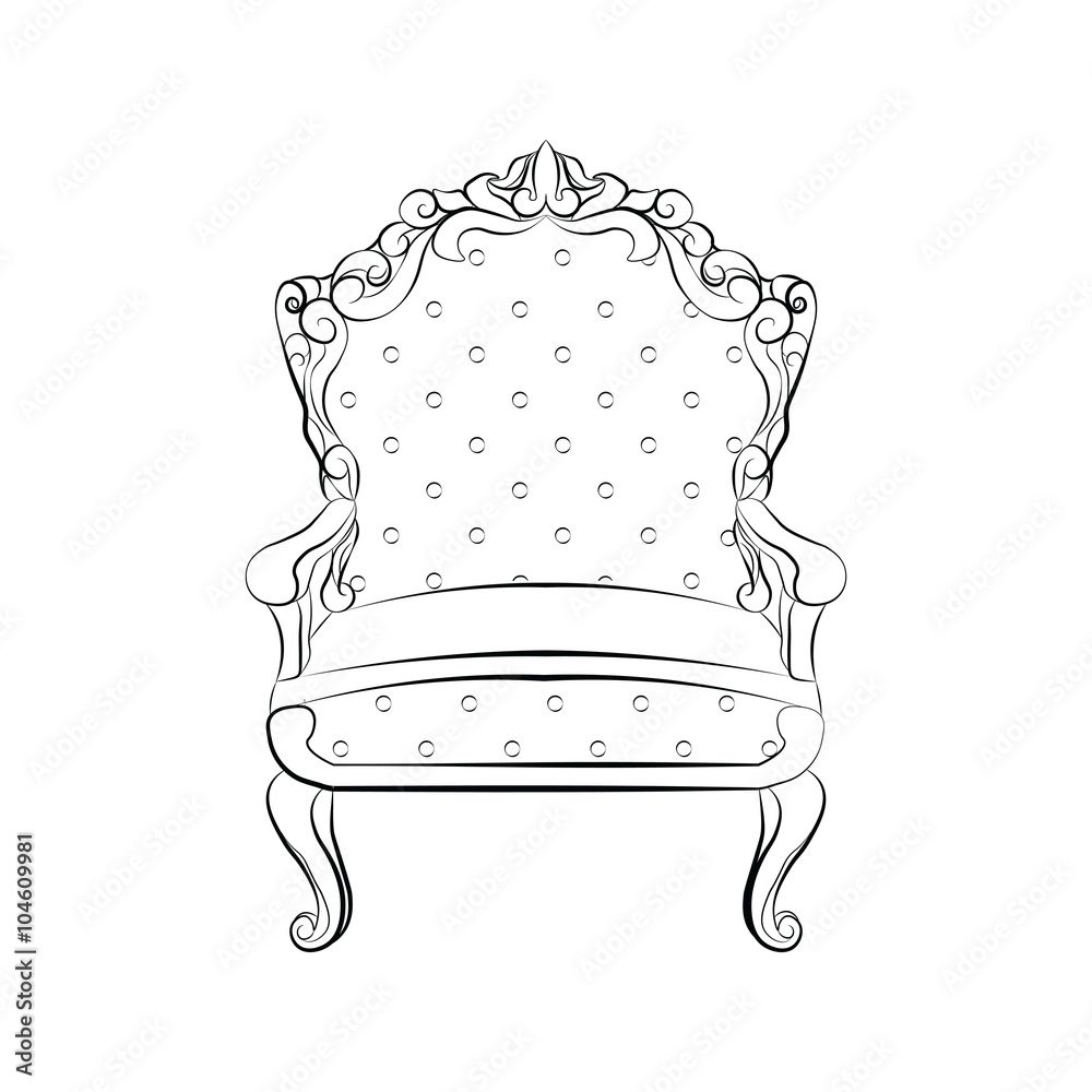 Classic royal armchair with luxurious ornaments . Vector sketch Classic royal armchair with luxurious ornaments . Vector sketch