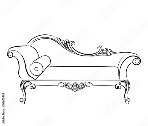 Classic elegant sofa or bench with baroque style ornaments. Vector