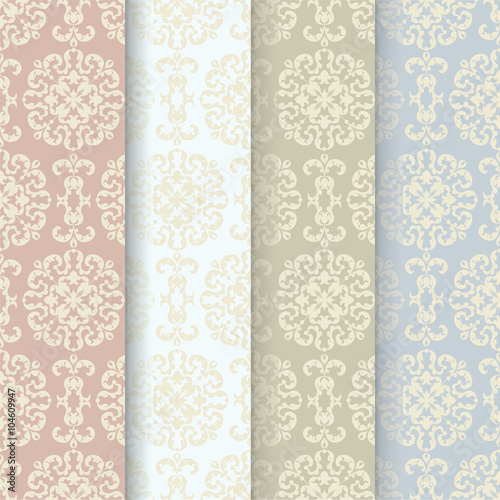 Classic Vintage Ornaments Pattern set in different pastel colors. Vector