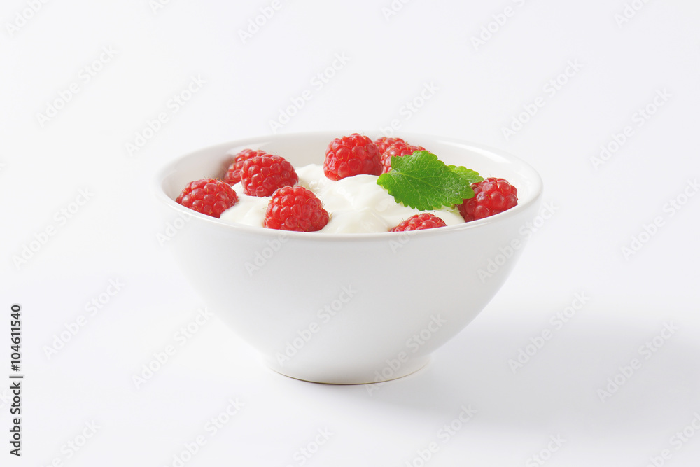 raspberries in yoghurt raspberries in yoghurt