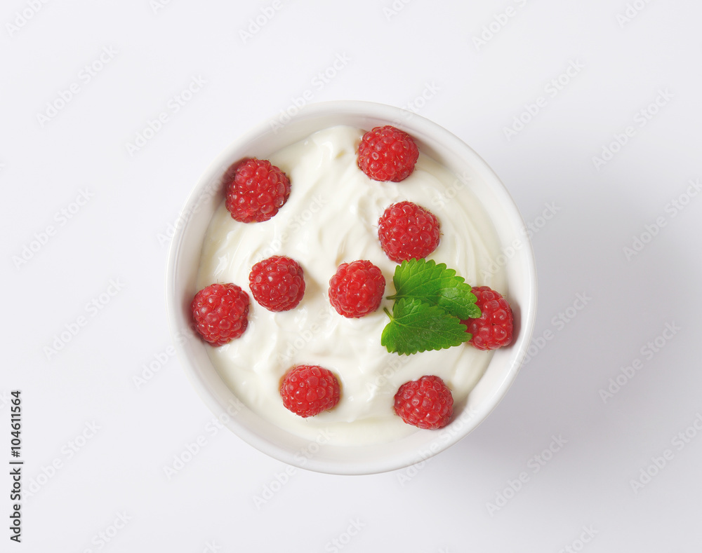 raspberries in yoghurt raspberries in yoghurt