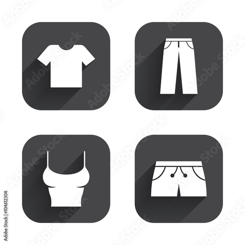 Clothes signs. T-shirt and pants with shorts.