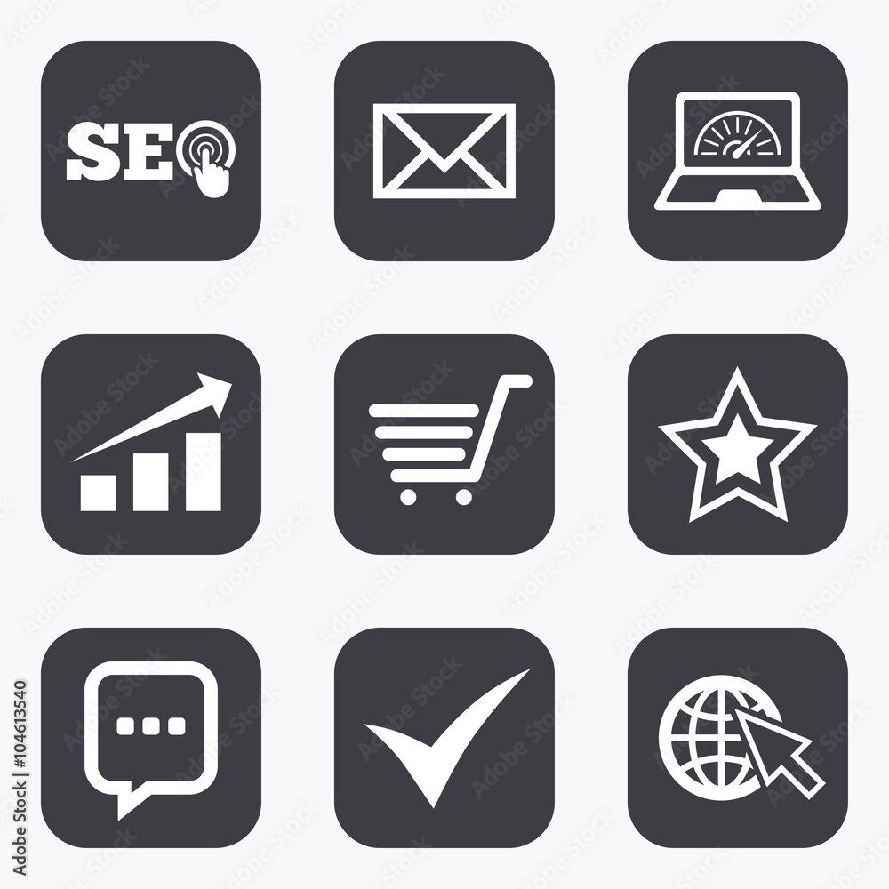 Internet, seo icons. Star, shopping signs. Internet, seo icons. Star, shopping signs.