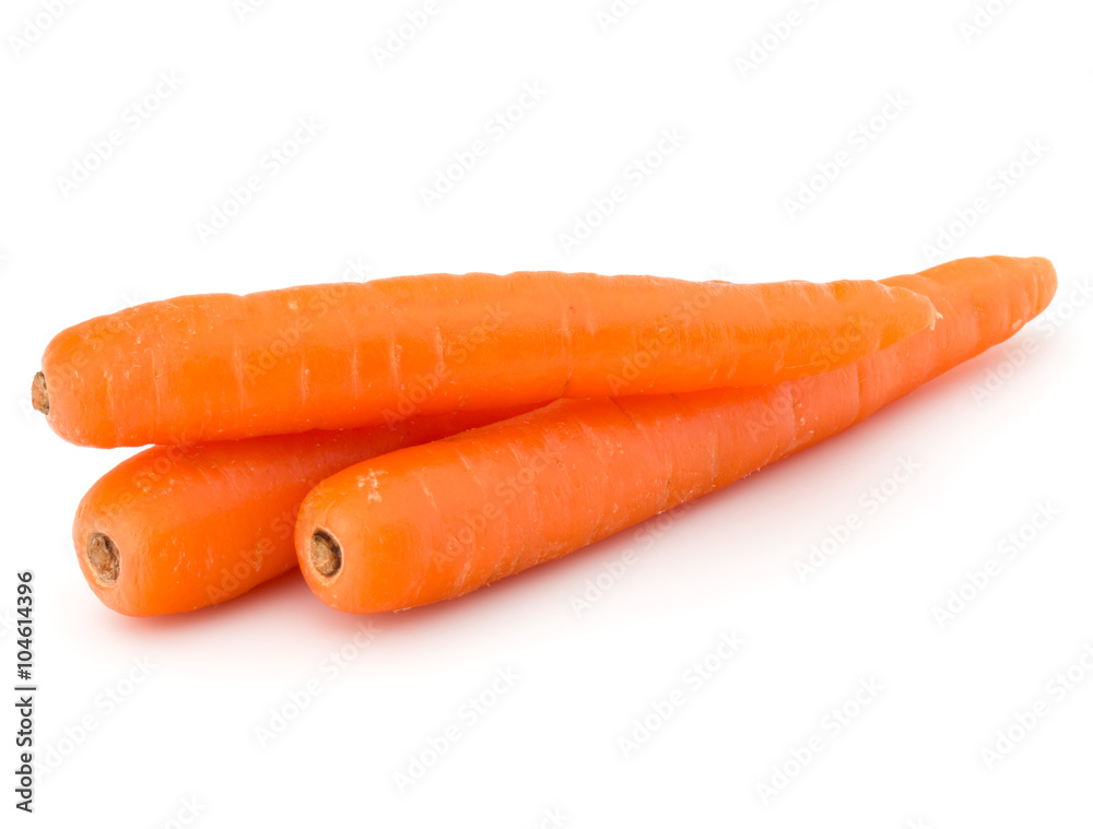 Sweet raw carrot tuber isolated on white background cutout Sweet raw carrot tuber isolated on white background cutout