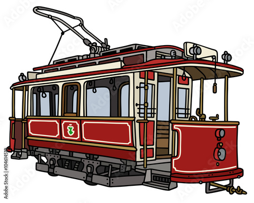 Vintage red tramway / Hand drawing, vector illustration