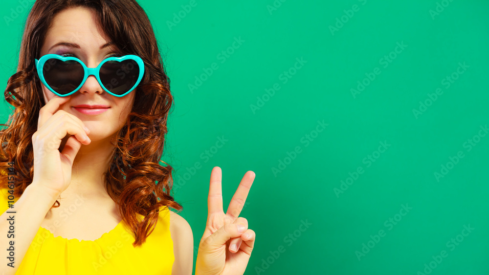 Girl in green sunglasses portrait Girl in green sunglasses portrait