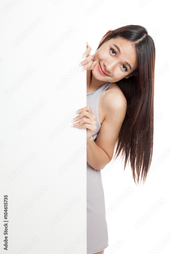 Beautiful young Asian woman with blank sign Beautiful young Asian woman with blank sign