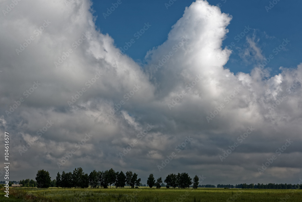 Summer river landscape clouds