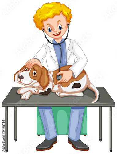 Vet checking up dog with stethoscope