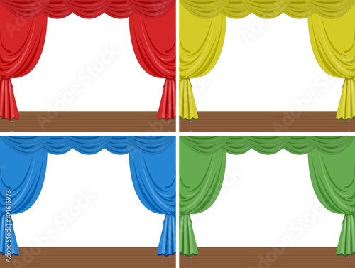 Four scenes of stage with different color curtains