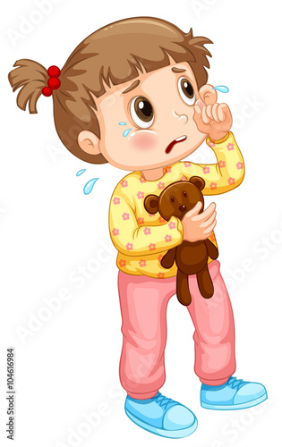 Little girl crying with tears
