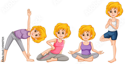 Woman in different position of yoga