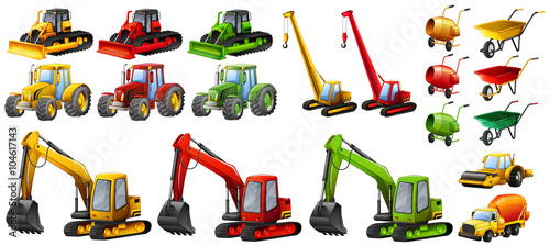 Different tractors and construction equipment