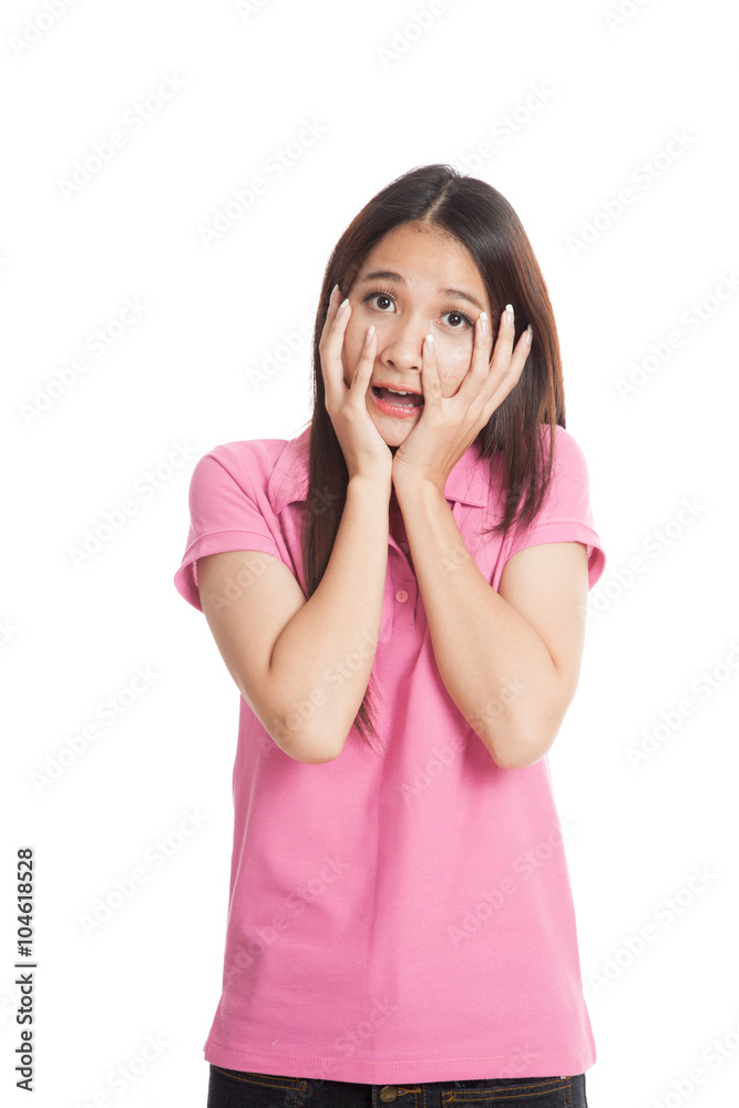 Excited beautiful Asian girl look at camera Excited beautiful Asian girl look at camera