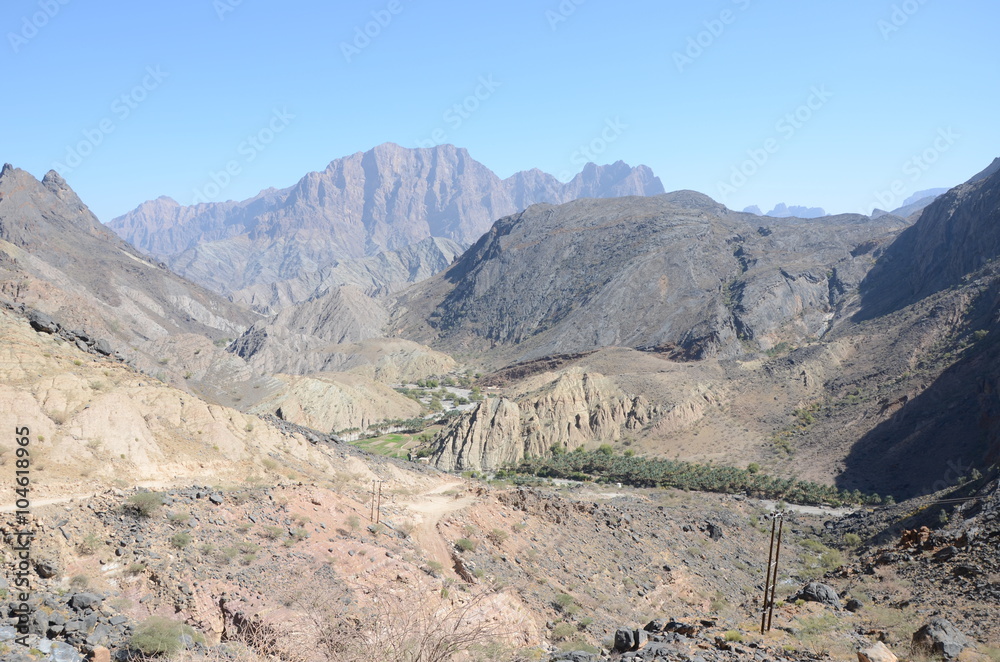 View into barren valley in Oman