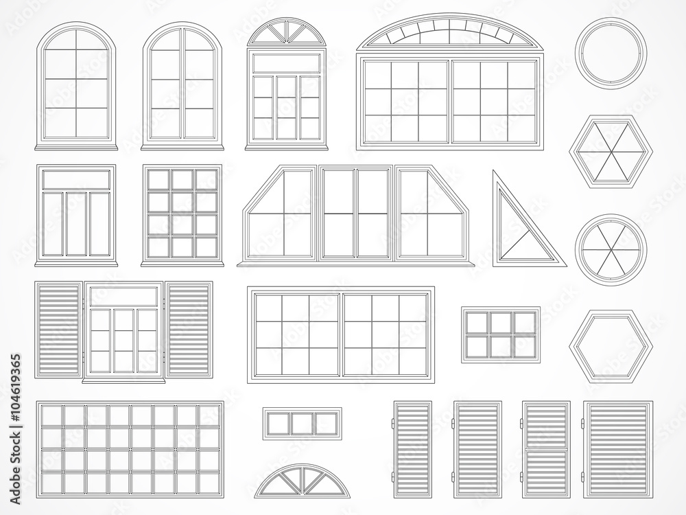 Vector set of contours windows and shutters.
