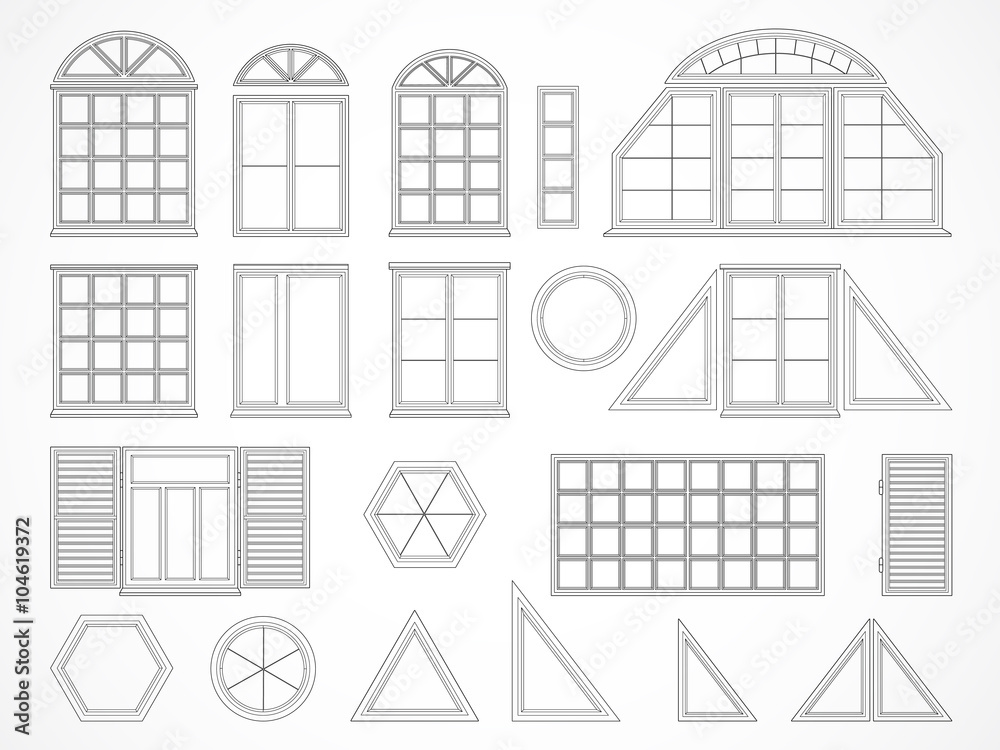 Vector set of contours windows and shutters.