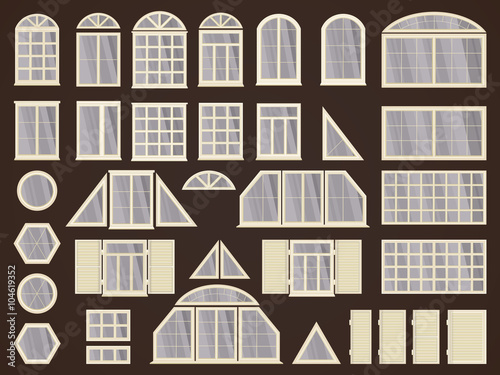 Vector set of different windows and shutters.
