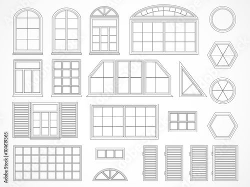 Vector set of contours windows and shutters.