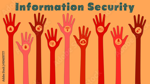 Information security threats concept illustration with red hands