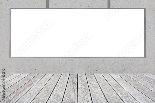 Blank metal billboard isolated on concrete wall background