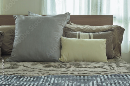 Pillows on bed in japanese style bedding