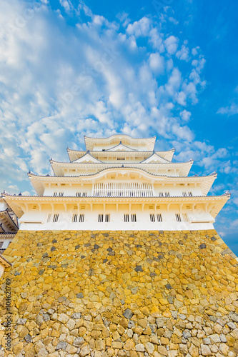Himeji Jo Castle Stronghold Base Blue Sky Up V photo