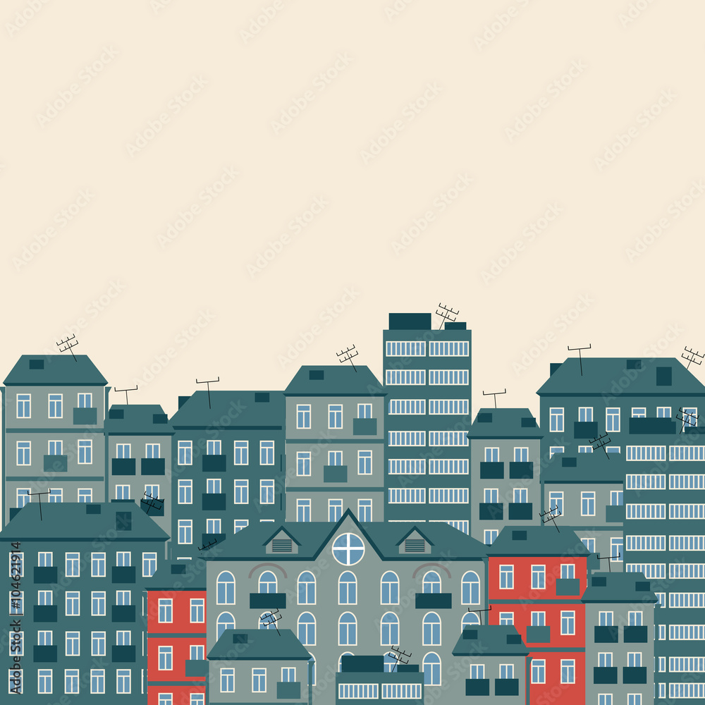 Vector background with houses with Text Place

