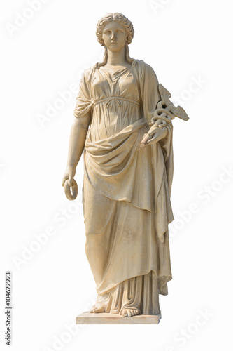 Ancient women statue in white background and clipping part
