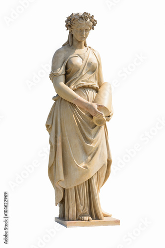 Ancient women statue in white background and clipping part