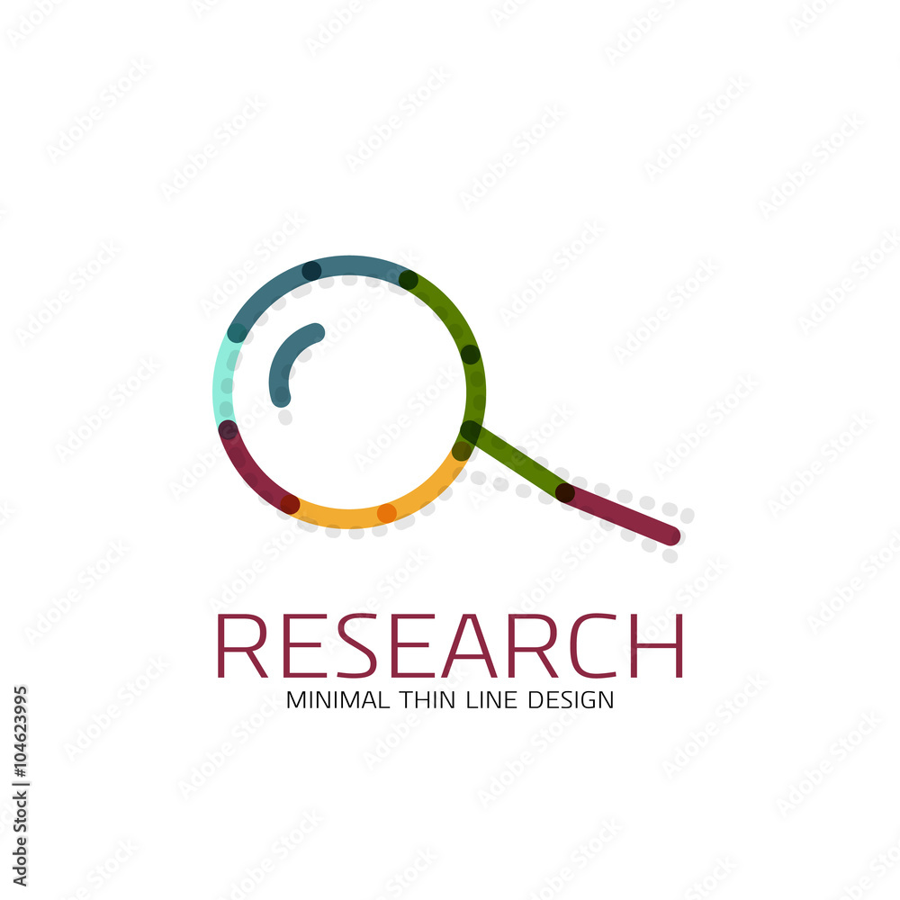 Vector thin line design logo magnifying glass, search and find or zoom logotype concept. Linear minimalistic business icon Vector thin line design logo magnifying glass, search and find or zoom logotype concept. Linear minimalistic business icon